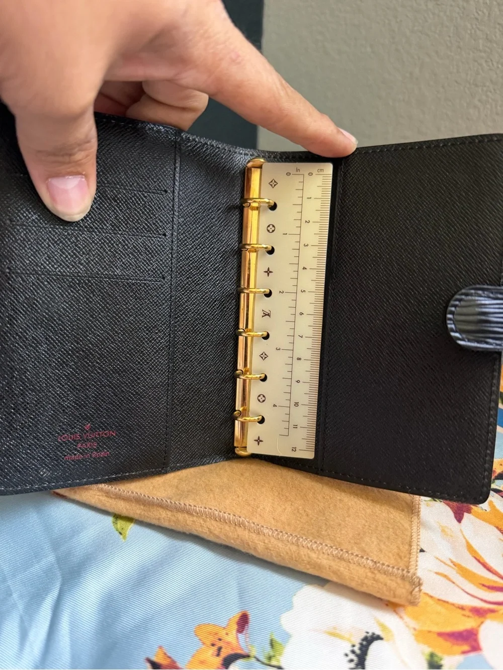Louis Vuitton Black Textured Leather Small Wallet with Pink Logo Stamp